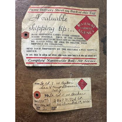 Vintage 1945 Railroad Agency Shipping Luggage Tags Milwaukee Wis