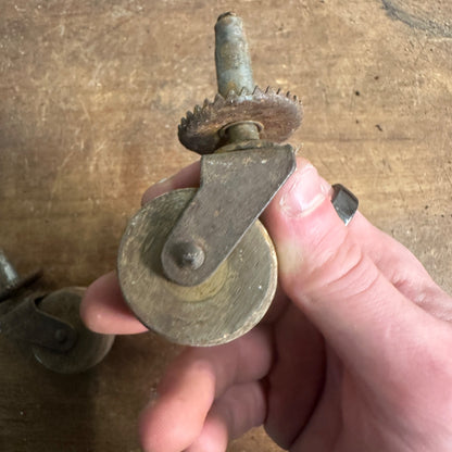 ANTIQUE (2) WOODEN SWIVEL FURNITURE CASTER WHEELS CASTERS 1-1/2" DIAMETER WHEEL