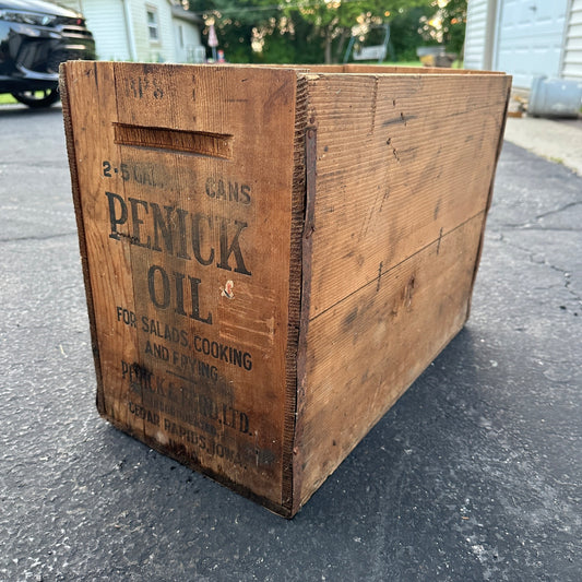 Antique Vintage PENICK CORN OIL Wood Crate - PENICK & FORD LTD Cedar Rapids Iowa