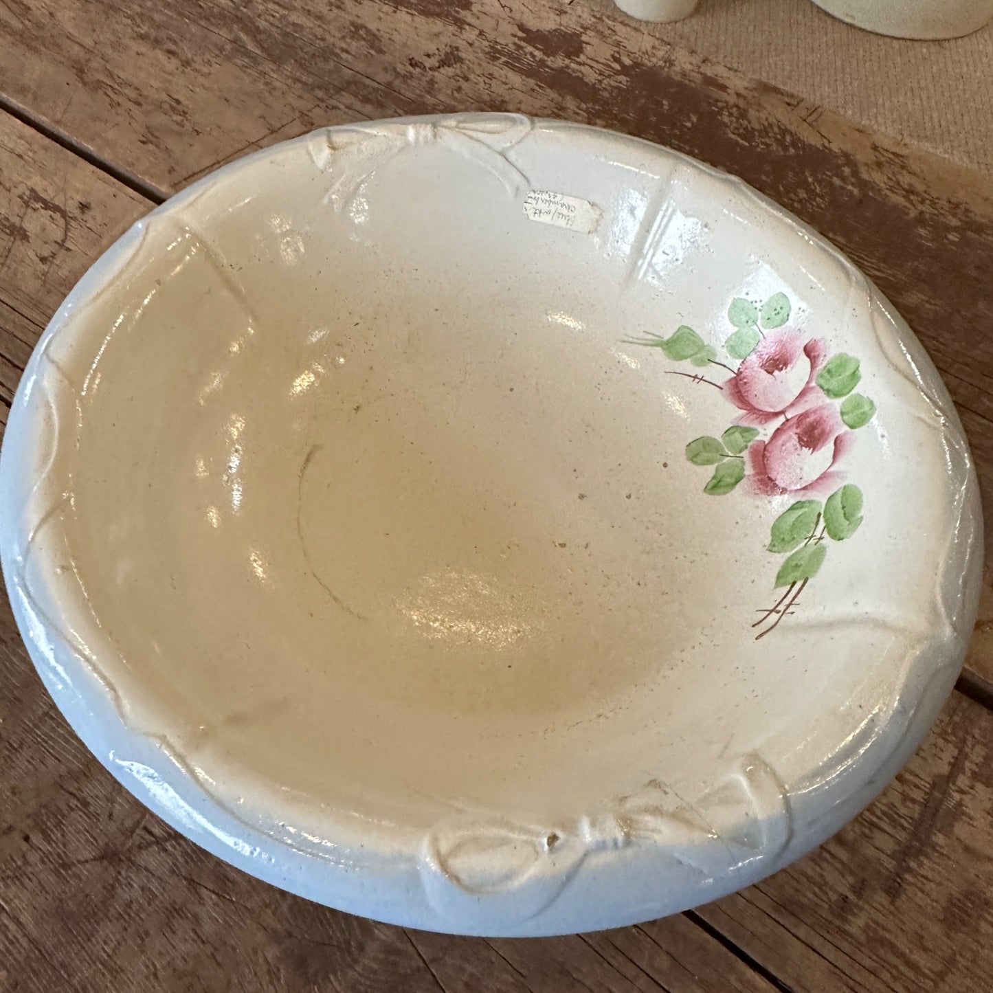 Antique Blue Bowtie Pattern Stoneware Bowl Wash Basin