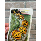 My HALLOWEEN Greeting to Thee Pumpkin JOL People Running 1910 Vintage Postcard