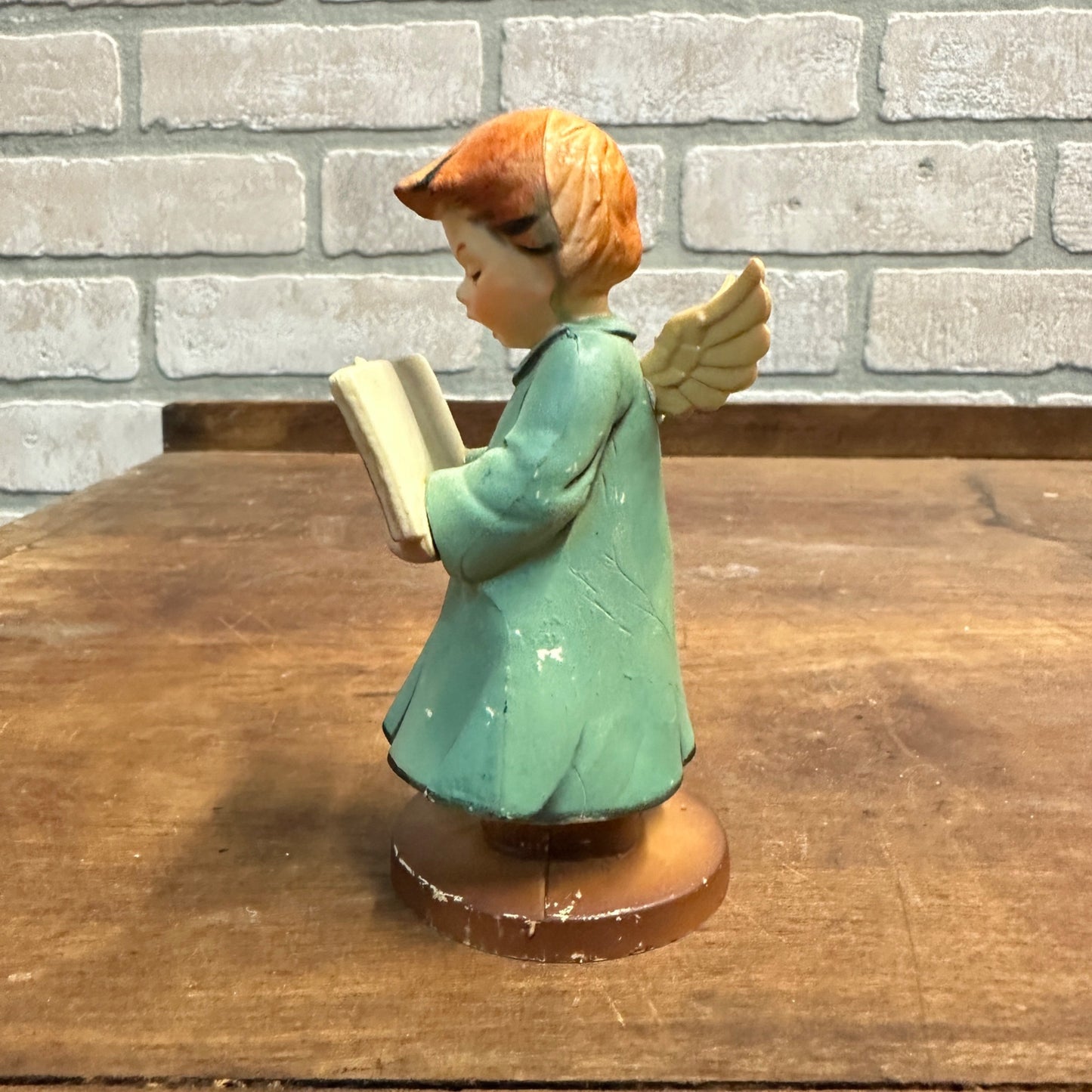 Vintage 1980s Christmas Caroler Angel 4" Hard Plastic Figure Blue Gown