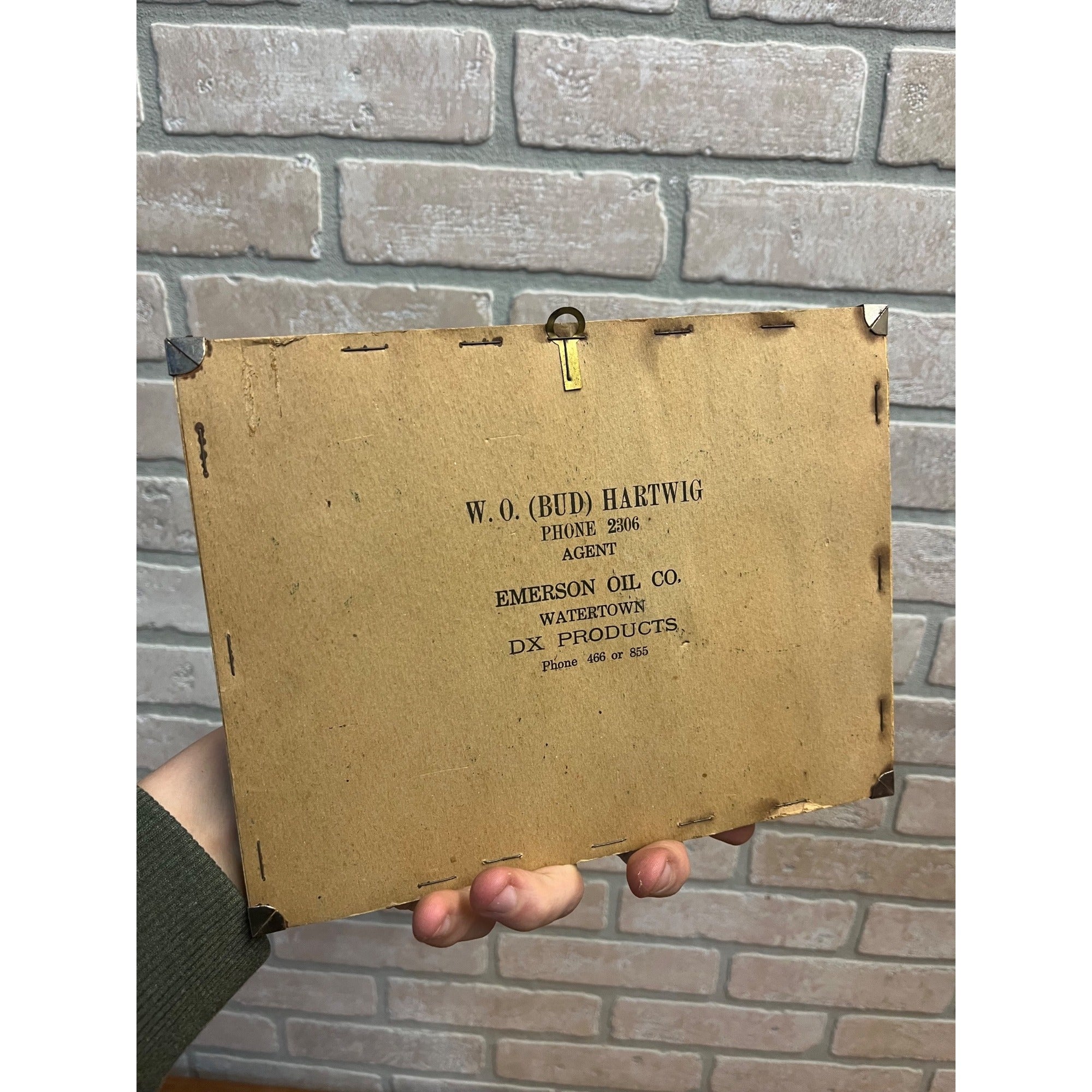 Vintage 1940s Watertown Wisconsin Emerson Oil Co. Advertising Glass Sign DX Gas