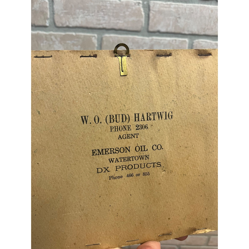 Vintage 1940s Watertown Wisconsin Emerson Oil Co. Advertising Glass Sign DX Gas