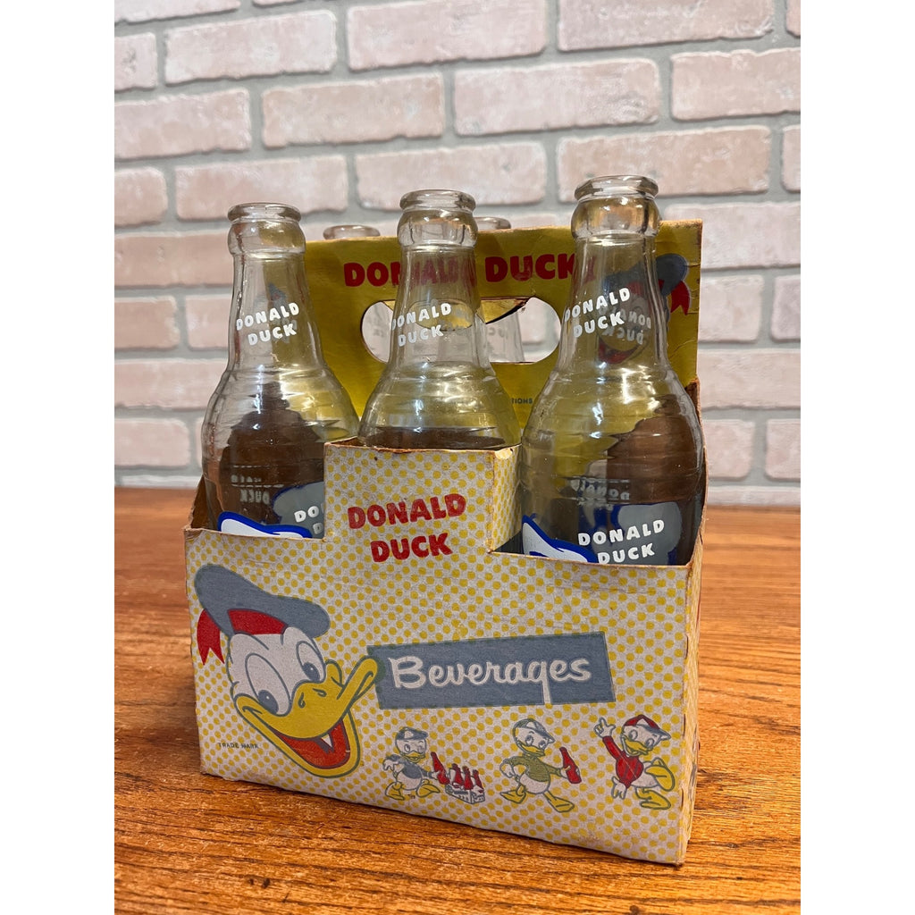 1950s Donald Duck Soda Beverages 6-Pack Carton Carrier Disney w/ 10oz Bottles