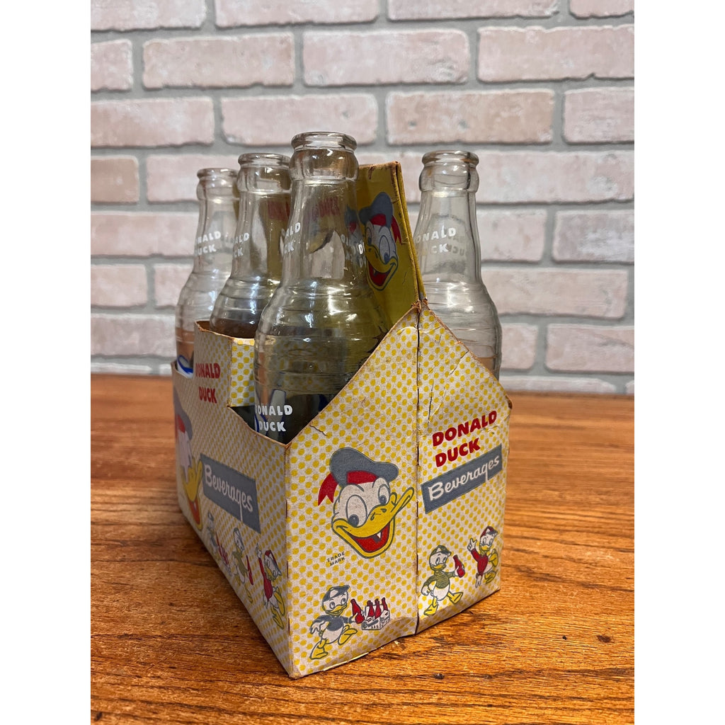 1950s Donald Duck Soda Beverages 6-Pack Carton Carrier Disney w/ 10oz Bottles