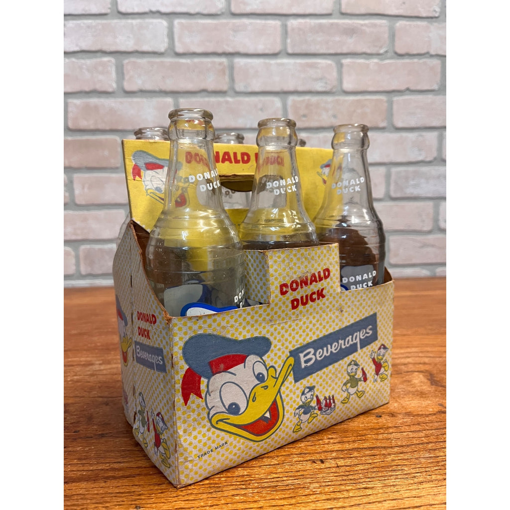 1950s Donald Duck Soda Beverages 6-Pack Carton Carrier Disney w/ 10oz Bottles