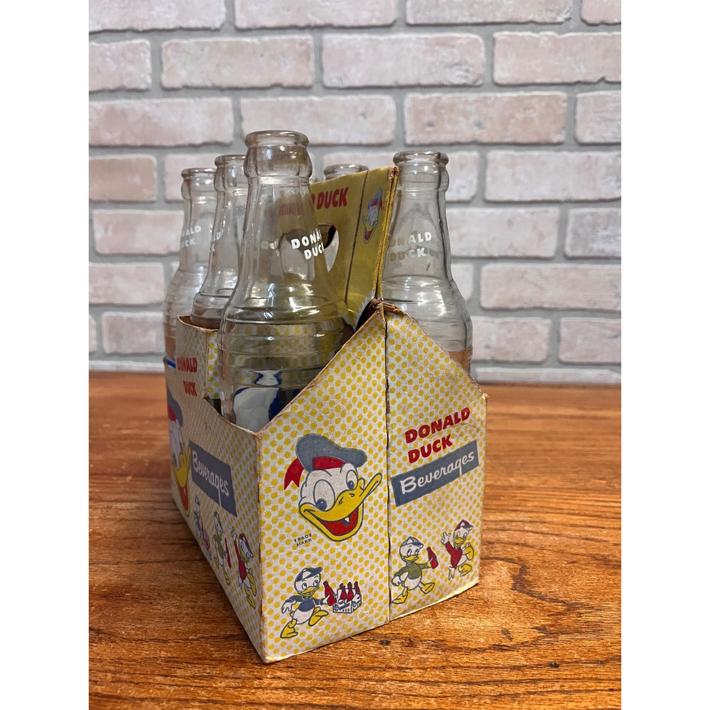 1950s Donald Duck Soda Beverages 6-Pack Carton Carrier Disney w/ 10oz Bottles