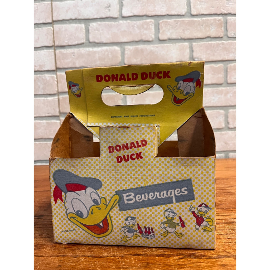 1950s Donald Duck Soda Beverages 6-Pack Carton Carrier Disney w/ 10oz Bottles