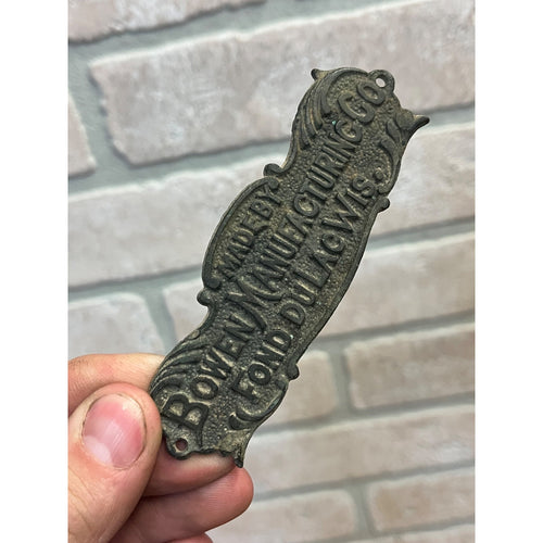 Vintage 1900s Bowen Manufacturing Co. Ice Box Emblem Tag Fond du Lac Wis WI
