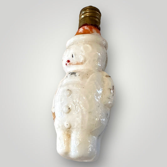 Vintage Christmas Figural Snowman Milk Glass Light Bulb