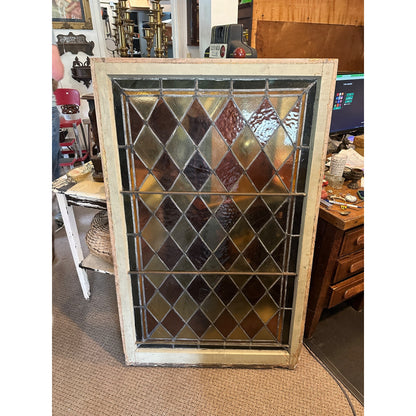 Antique Large Stained Glass Window Repurpose Decor 51.5" x 31.5"