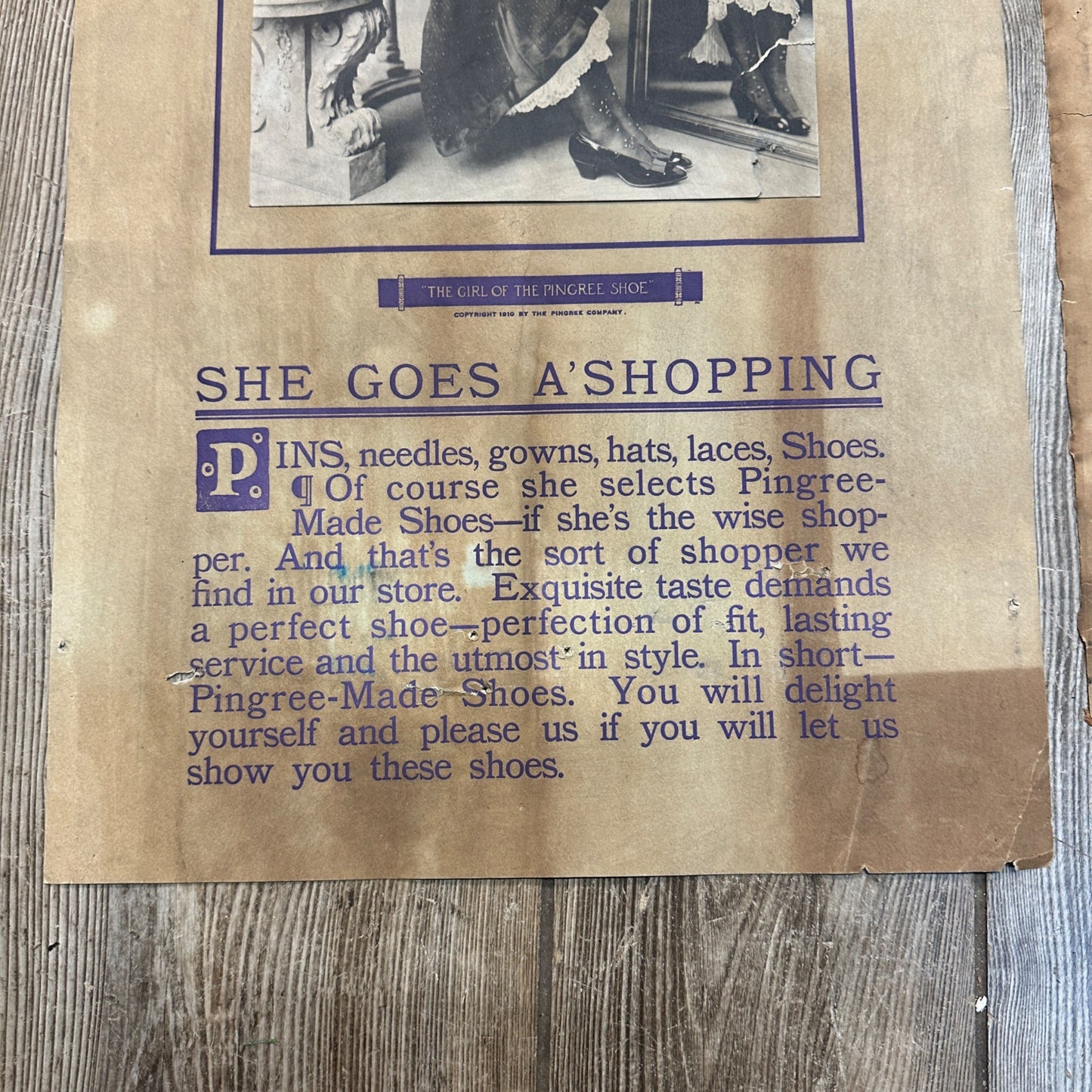 (3) Antique 1910s "The Girl of Pingree Shoes" Advertisng Posters Paper  College Sign