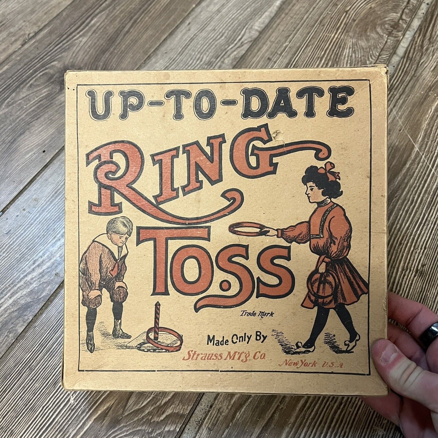 Antique c1890s "Up to Date Ring Toss" Strauss Mfg Co. Game w/ Box Victorian