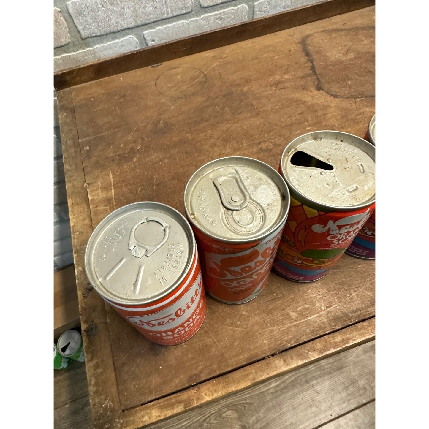 Vintage Nesbitt's Soda Pop Cans (7) Grape Orange Strawberry Steel Pull Tab Flat