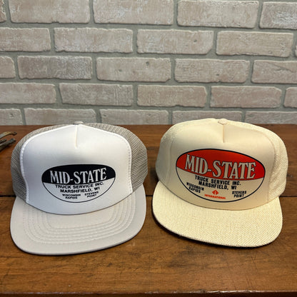 (2) MID-STATE TRUCK SERVICE TRUCKING MARSHFIELD WI RETRO SNAPBACK HAT