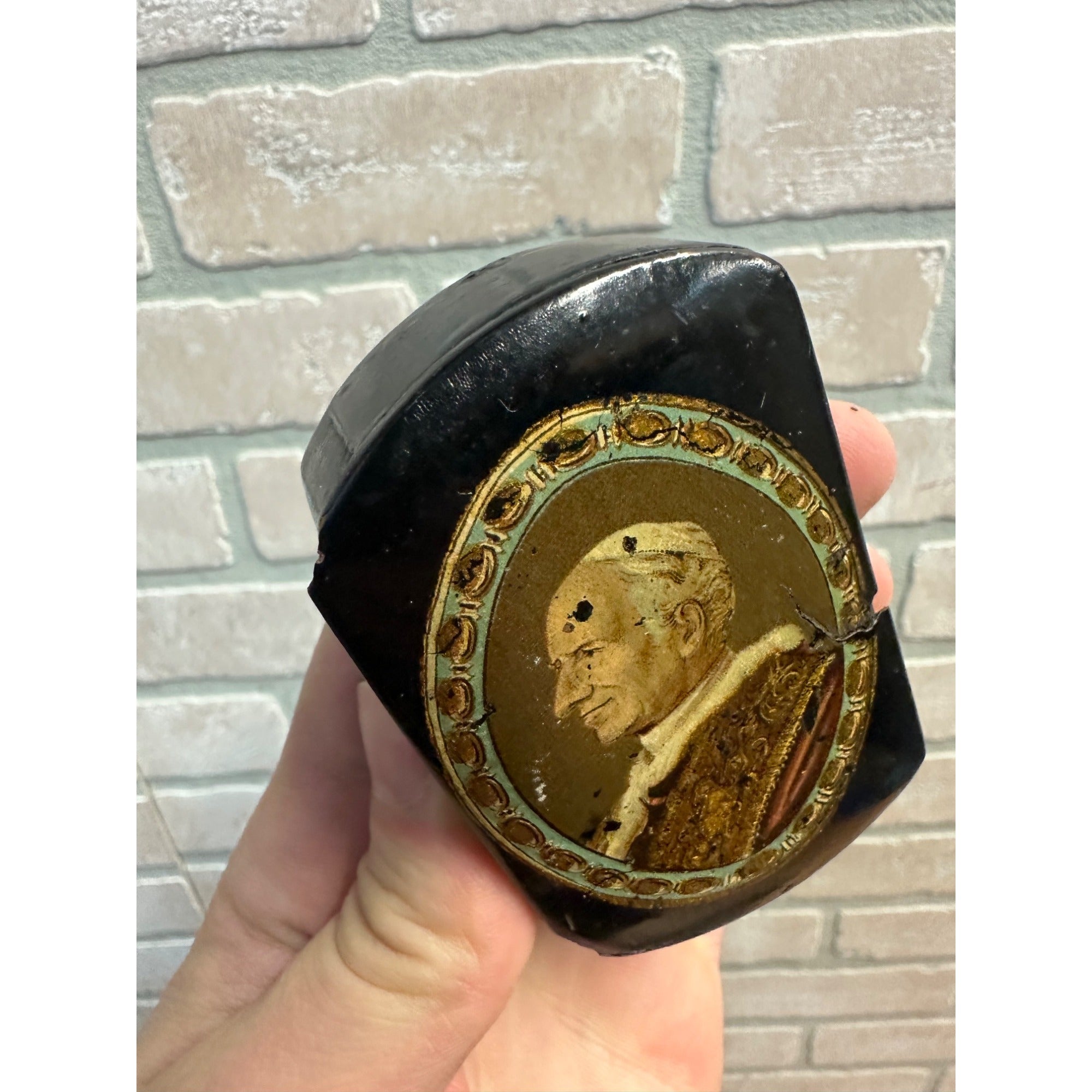 RARE 1880's Catholic Pope Leo XIII Lacquer Rosary Snuff Box