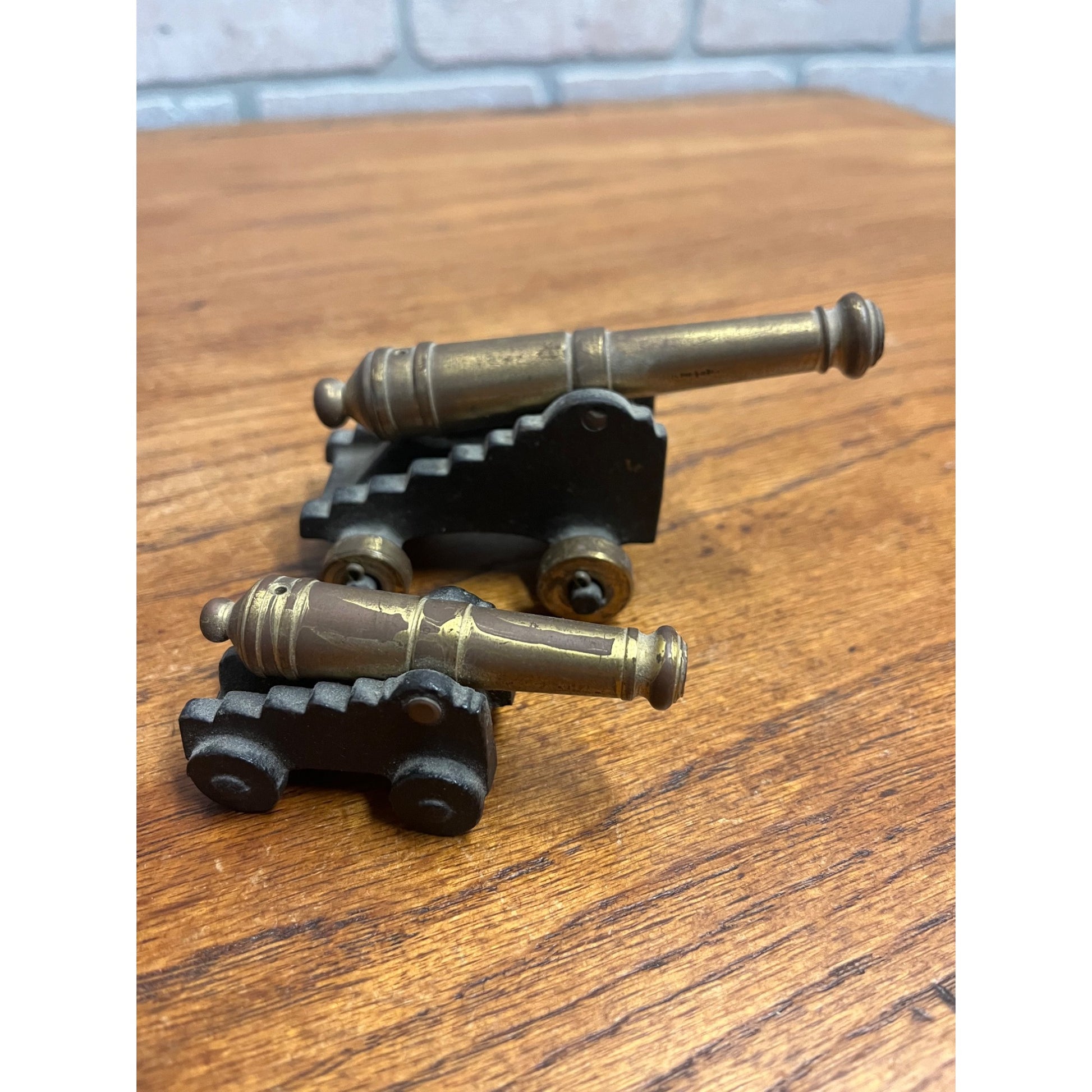 Vintage Brass & Cast Iron Miniature Cannon MF CO Toys 4.5" & 3"