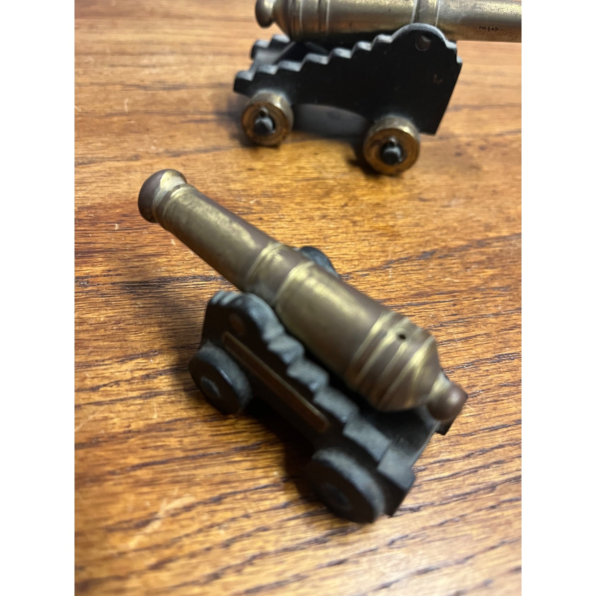 Vintage Brass & Cast Iron Miniature Cannon MF CO Toys 4.5" & 3"