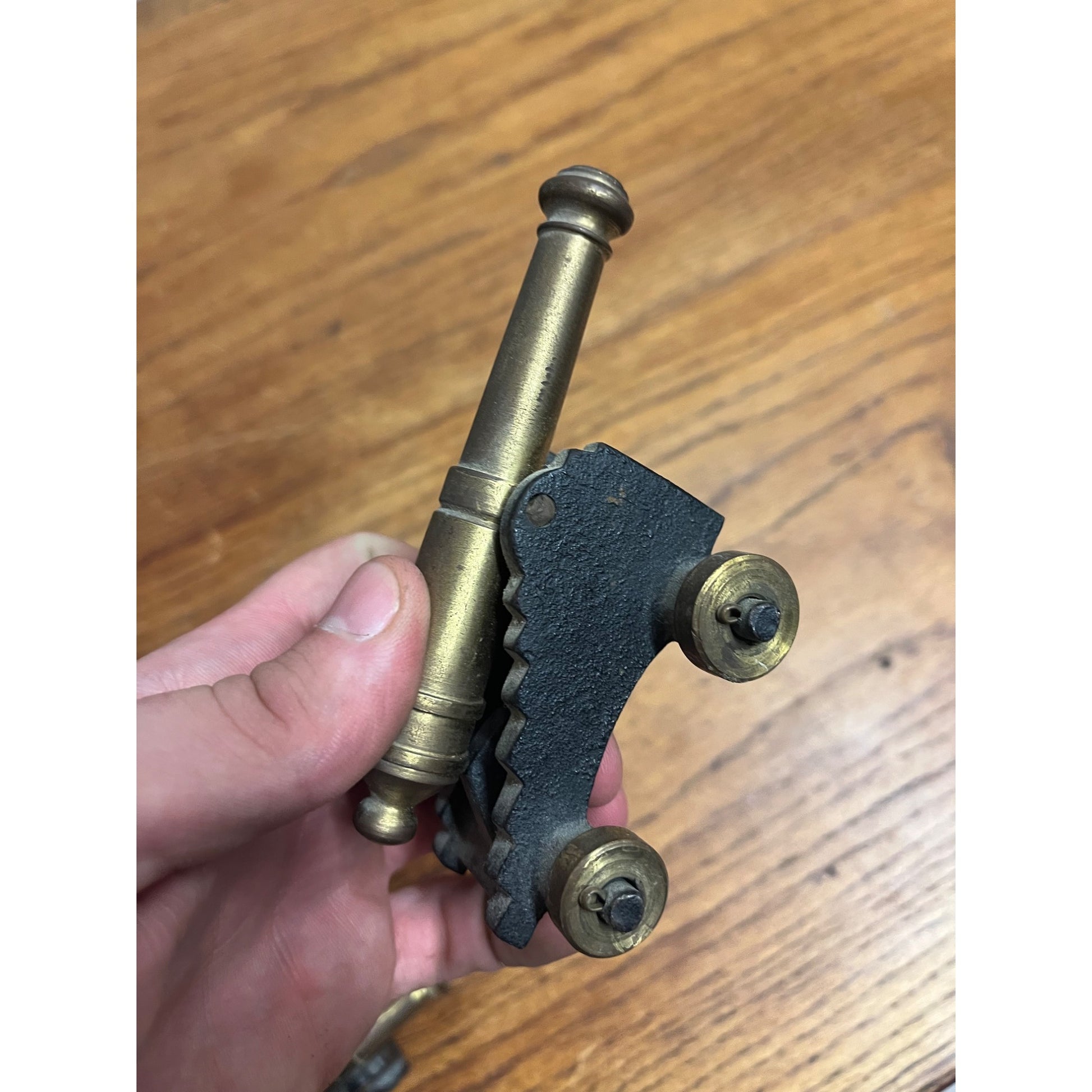 Vintage Brass & Cast Iron Miniature Cannon MF CO Toys 4.5" & 3"