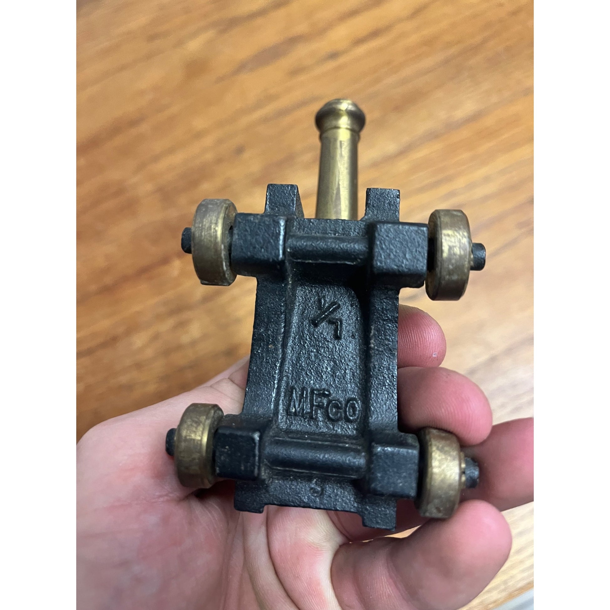 Vintage Brass & Cast Iron Miniature Cannon MF CO Toys 4.5" & 3"