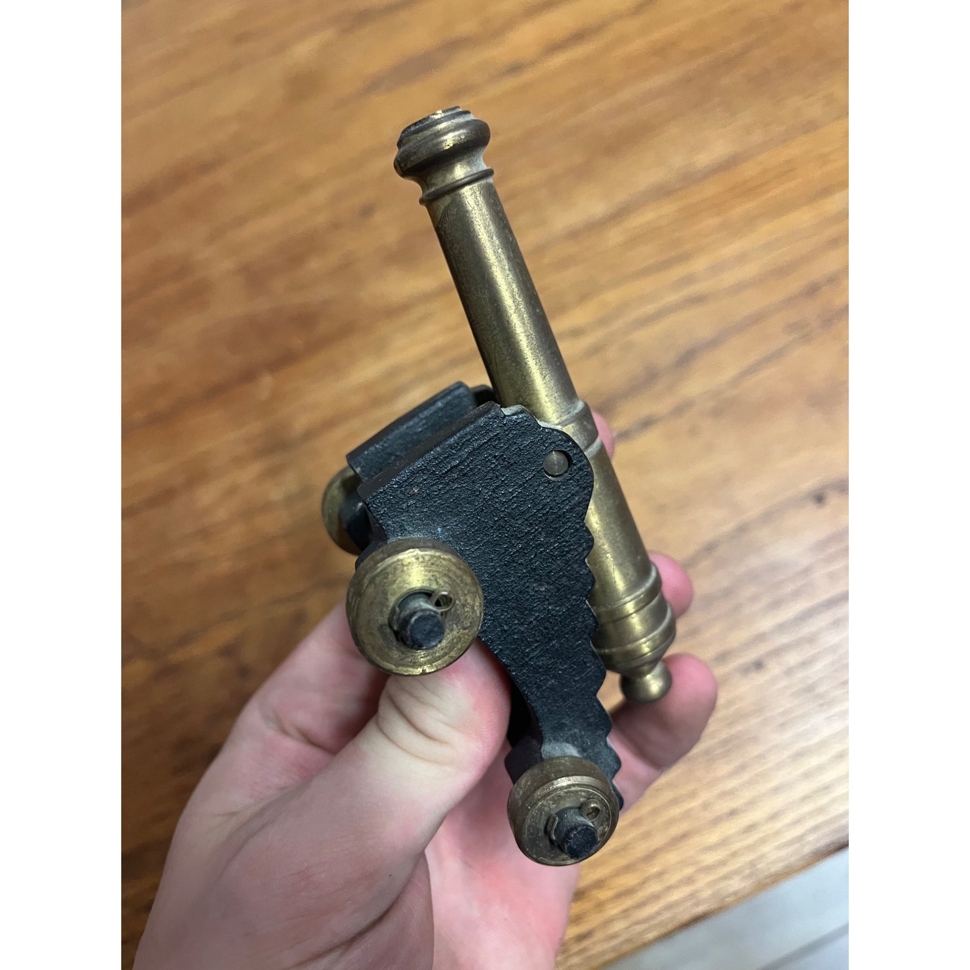 Vintage Brass & Cast Iron Miniature Cannon MF CO Toys 4.5" & 3"