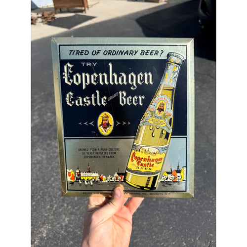 Vintage Copenhagen Castle Beer Tin Sign Edelbrew Brewery Brooklyn NY TOC