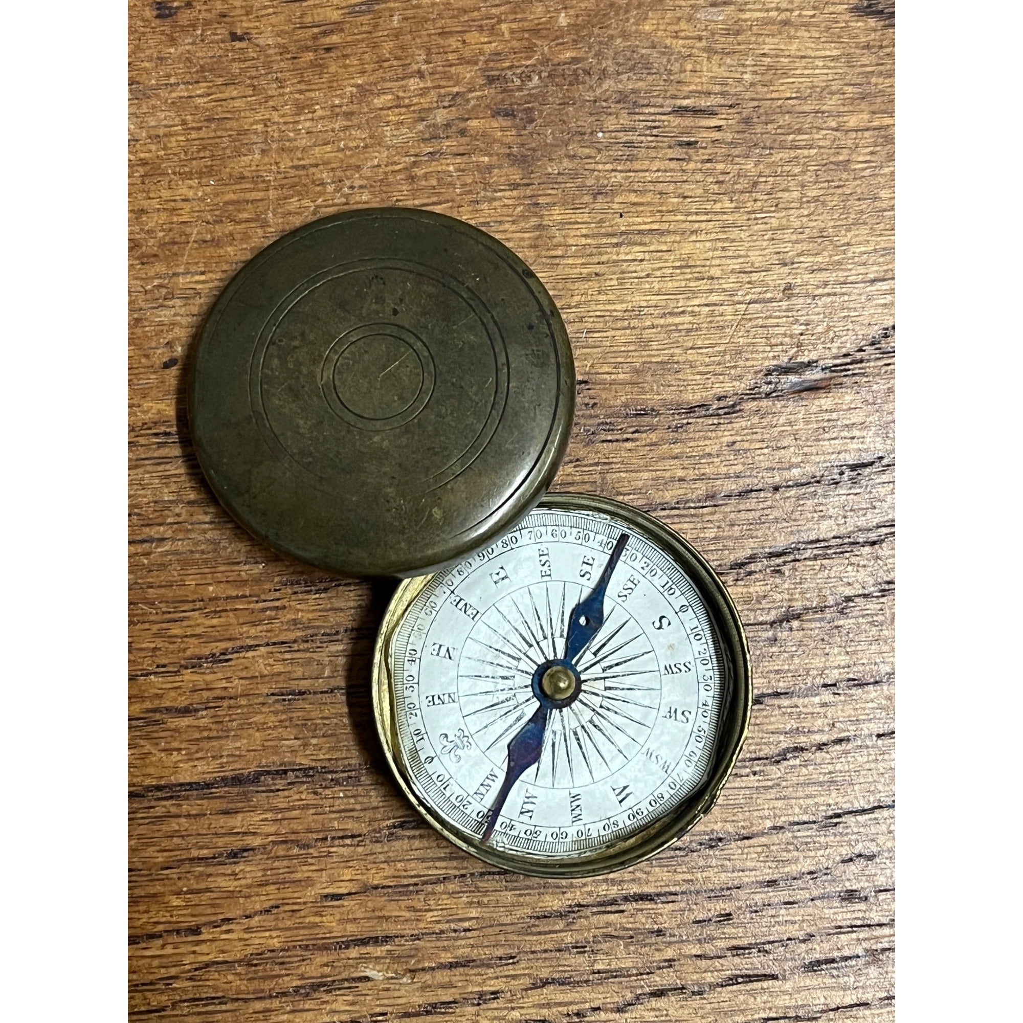 Early Vintage 1800s Gentlemen's Brass Cased Paper-Dial Pocket Compass Antique