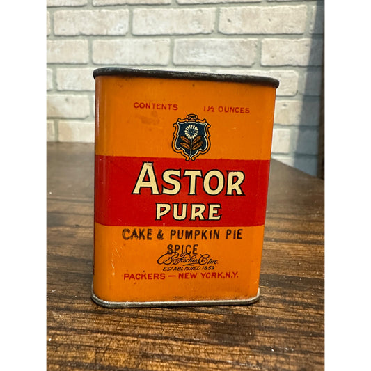 Vintage 1930s Astor Pure Cake & Pumpkin Pie Spice Tin Can New York Halloween Decor!