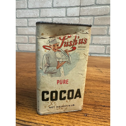 Vintage 1920s Lush'Us Pure Cocoa Advertising Tin Kitchen Chicago 1/2lb Label