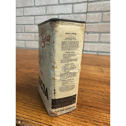 Vintage 1920s Lush'Us Pure Cocoa Advertising Tin Kitchen Chicago 1/2lb Label