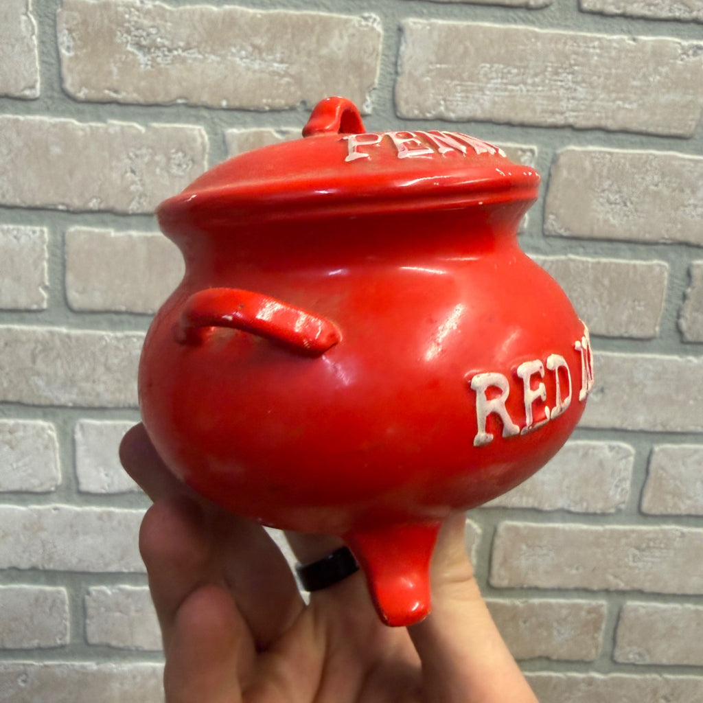 Vintage Lego Japan Red Kettle Penny Pot Coin Bank