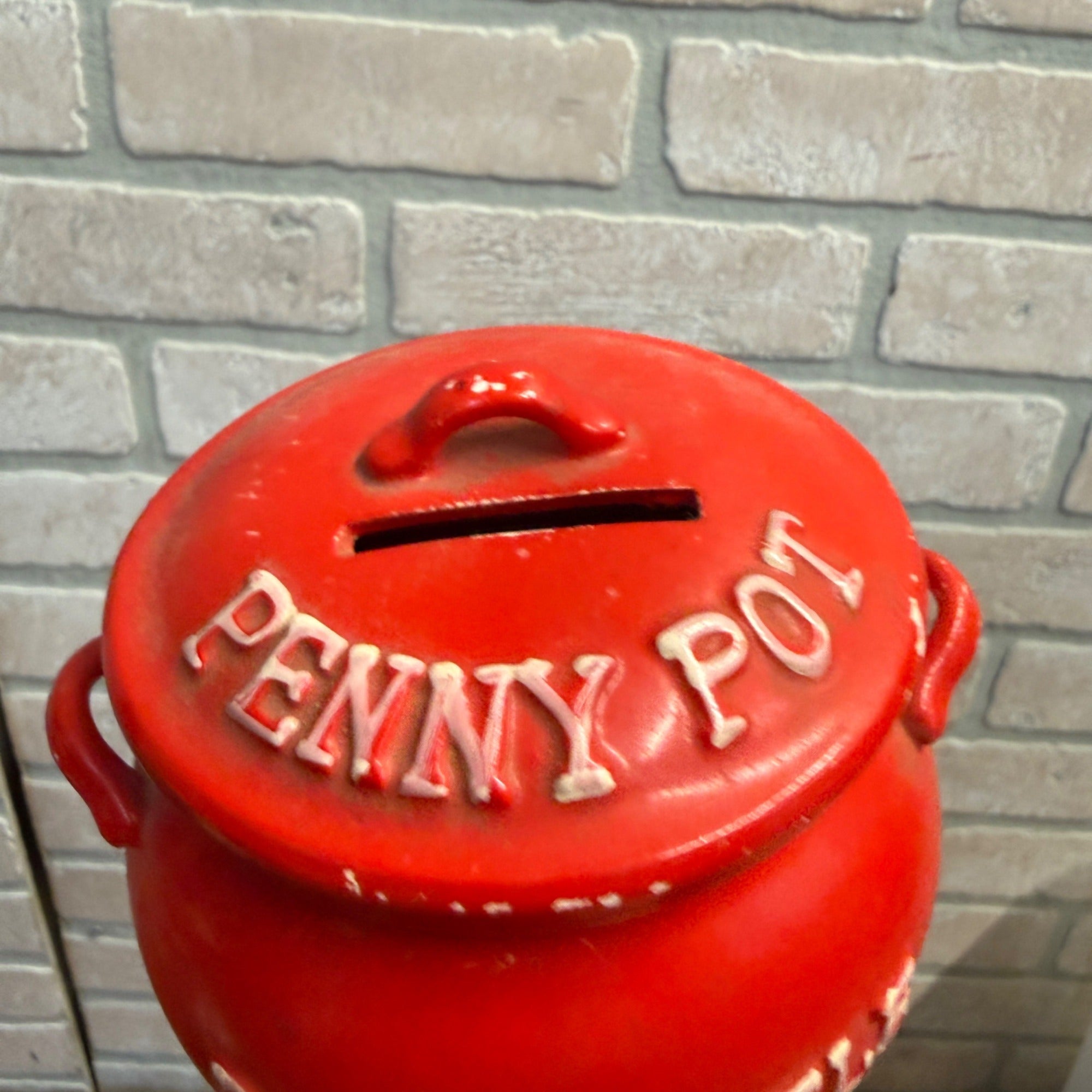Vintage Lego Japan Red Kettle Penny Pot Coin Bank