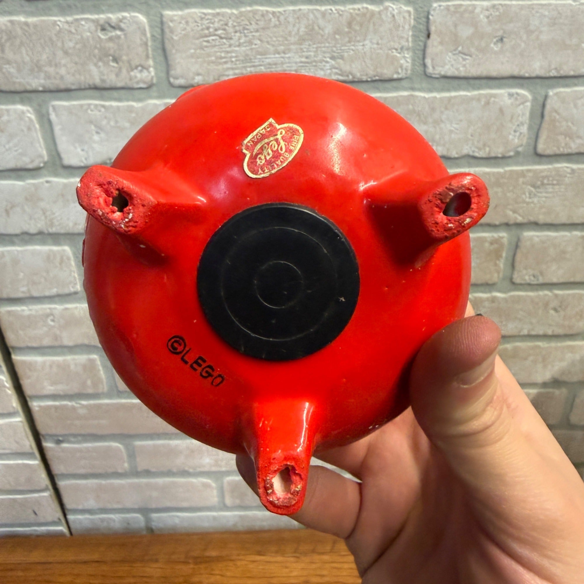 Vintage Lego Japan Red Kettle Penny Pot Coin Bank