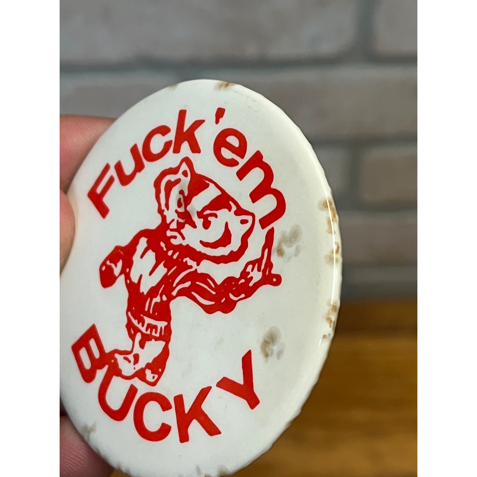 Vintage University of Wisconsin UW Badgers Football Bucky Humorous Pinback Pin Button