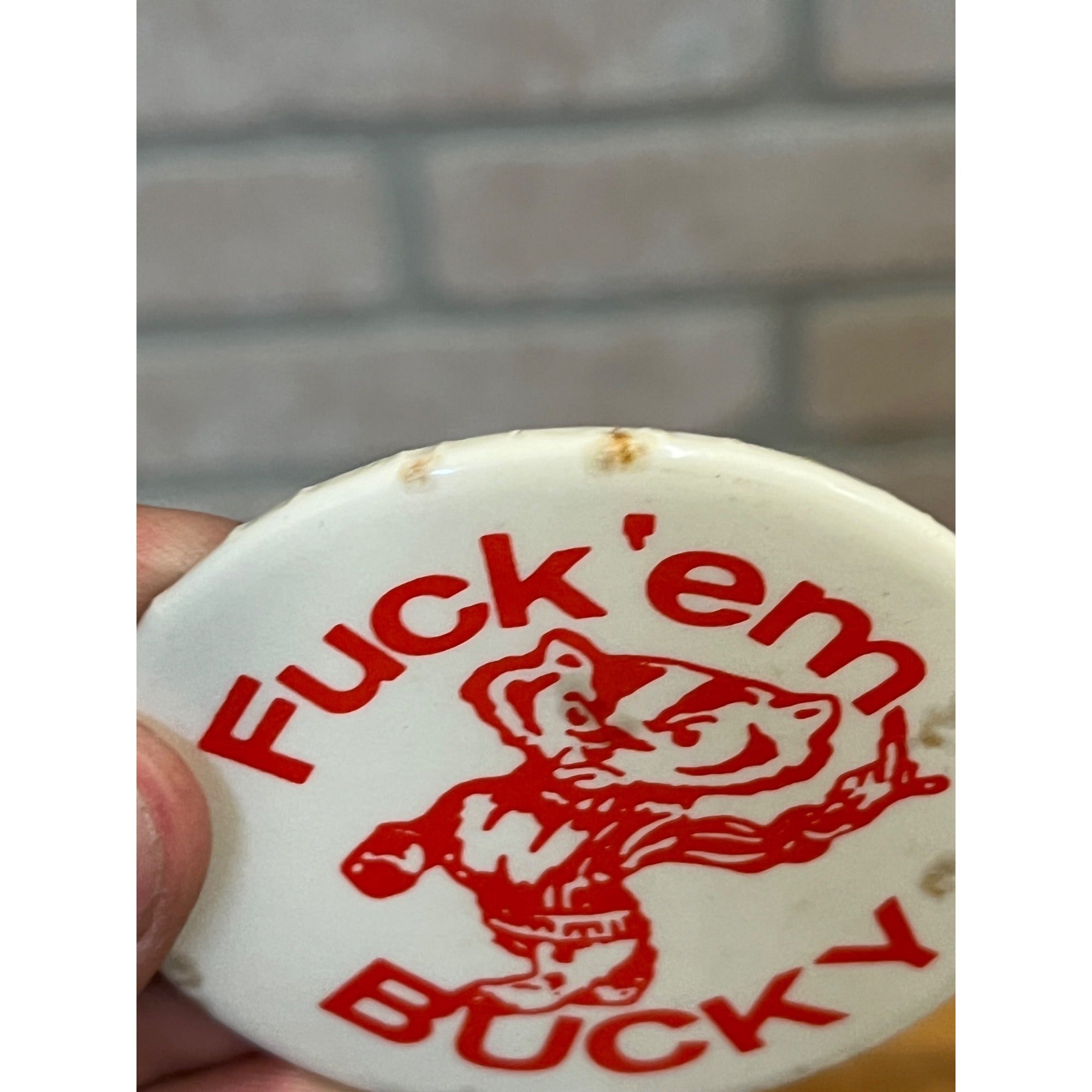 Vintage University of Wisconsin UW Badgers Football Bucky Humorous Pinback Pin Button