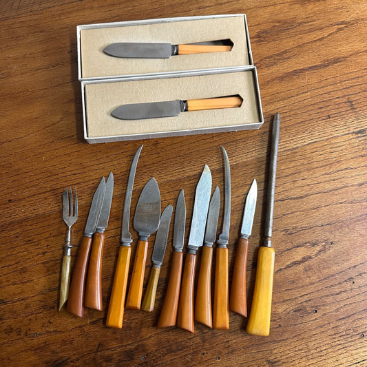 Huge Lot of Bakelite Handled Flatware Cutlery  Butterscotch Amber Orange