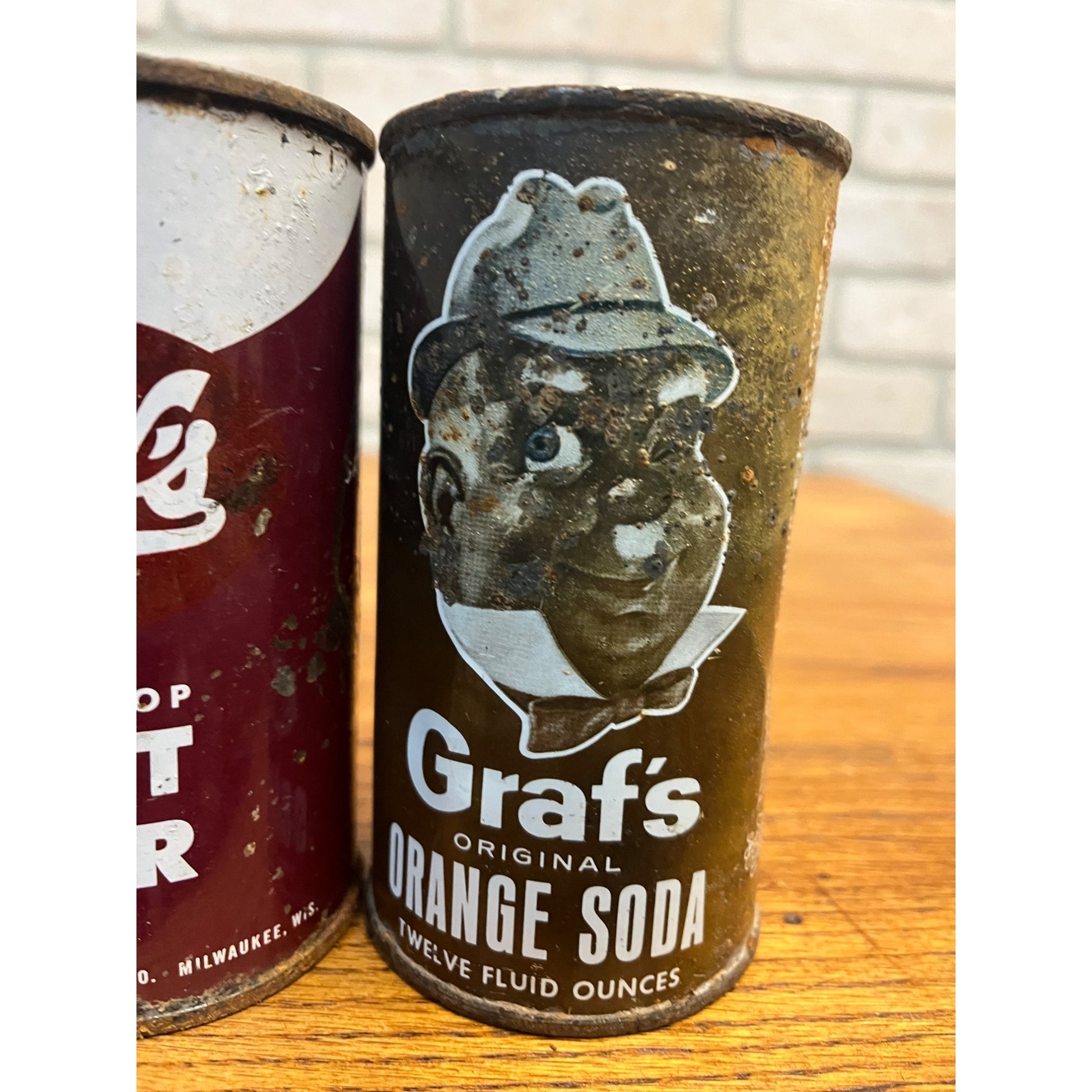 Vintage Lot (3) Graf's Soda Flat Top Cans Milwaukee Wis Orange, Cola, Root Beer