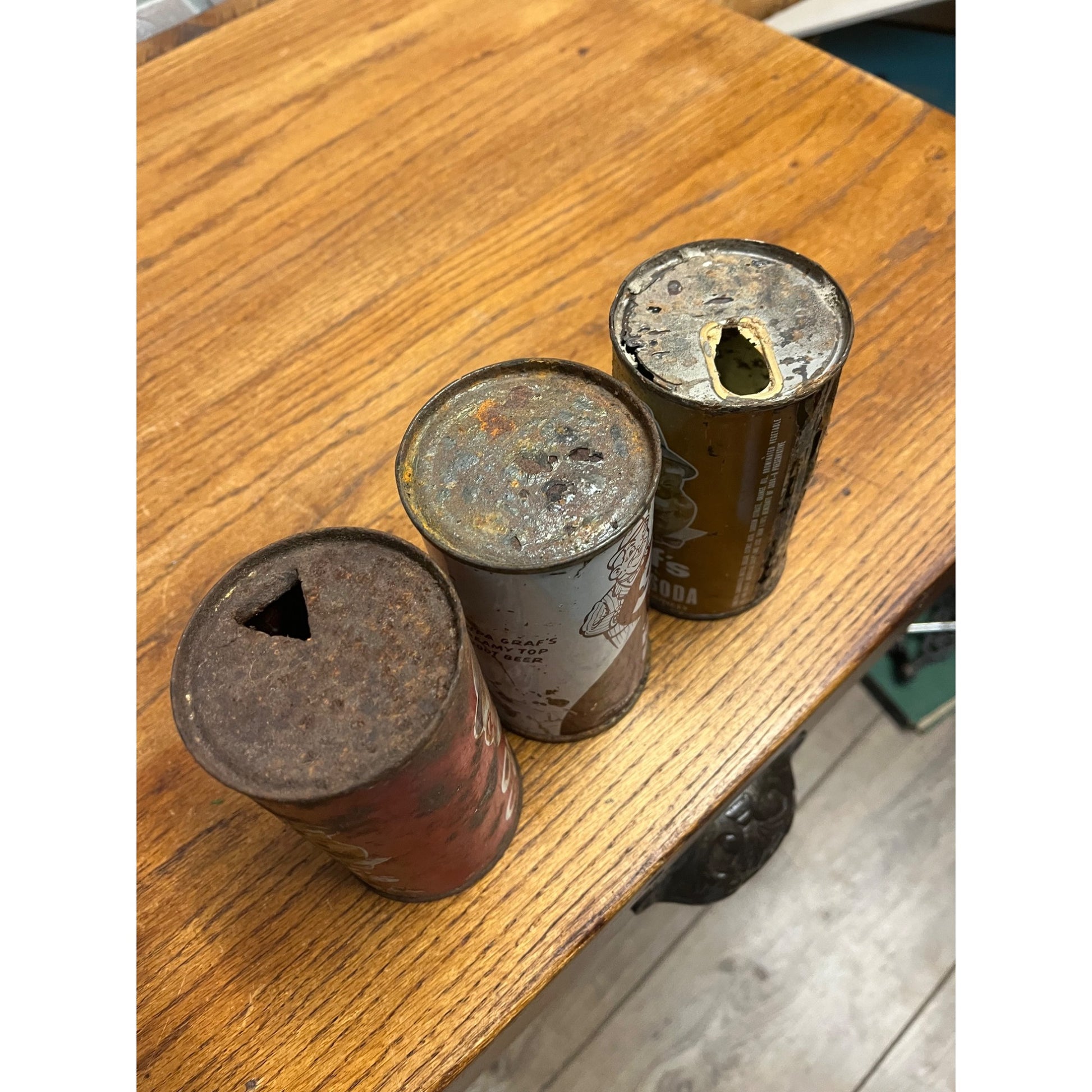 Vintage Lot (3) Graf's Soda Flat Top Cans Milwaukee Wis Orange, Cola, Root Beer