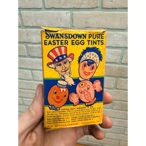 Vintage 1940s McATEER SWANSDOWN FOOD DYE EASTER EGG TINT BOX + GOOFYETTES DECALS