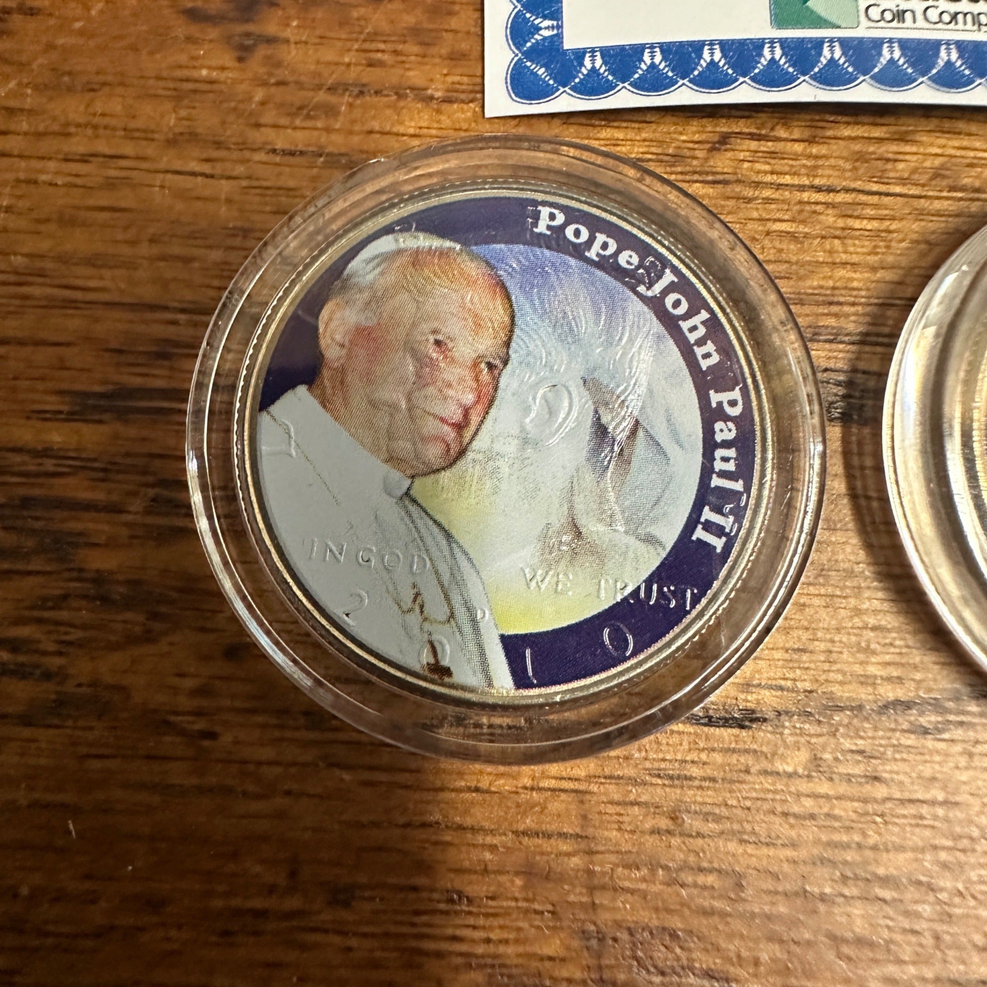 (2) 2010 Colorized Littleton John Paul II Catholic Pope Coins Capsules