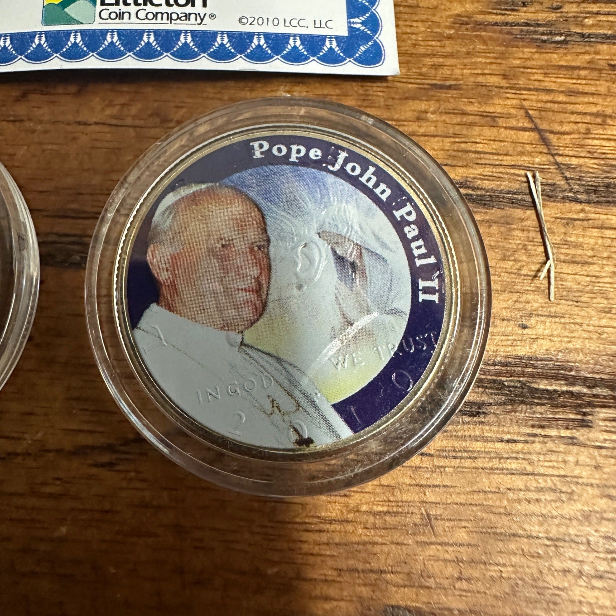 (2) 2010 Colorized Littleton John Paul II Catholic Pope Coins Capsules