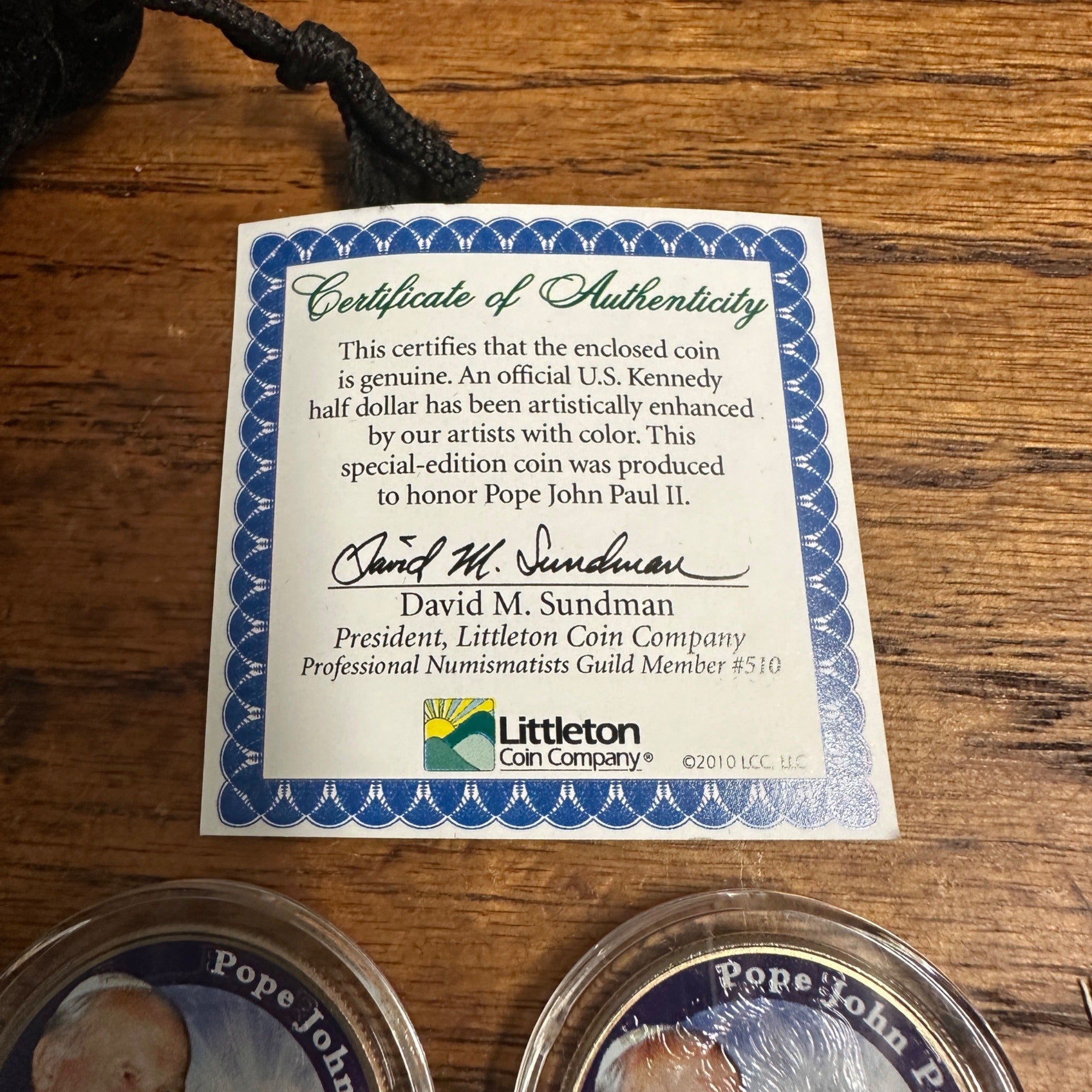 (2) 2010 Colorized Littleton John Paul II Catholic Pope Coins Capsules