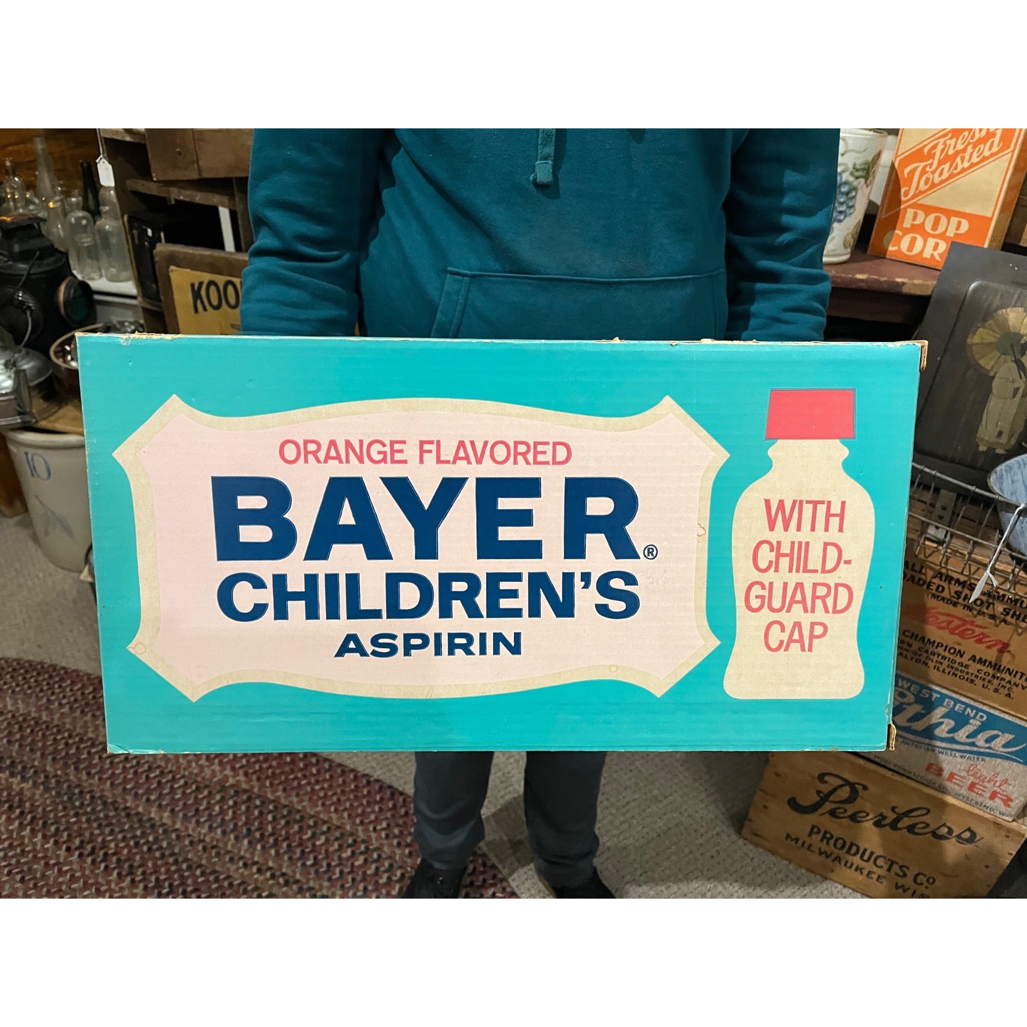 Vintage Bayer's Childrens Aspirin Drug Store HUGE Box Display Advertising Sign