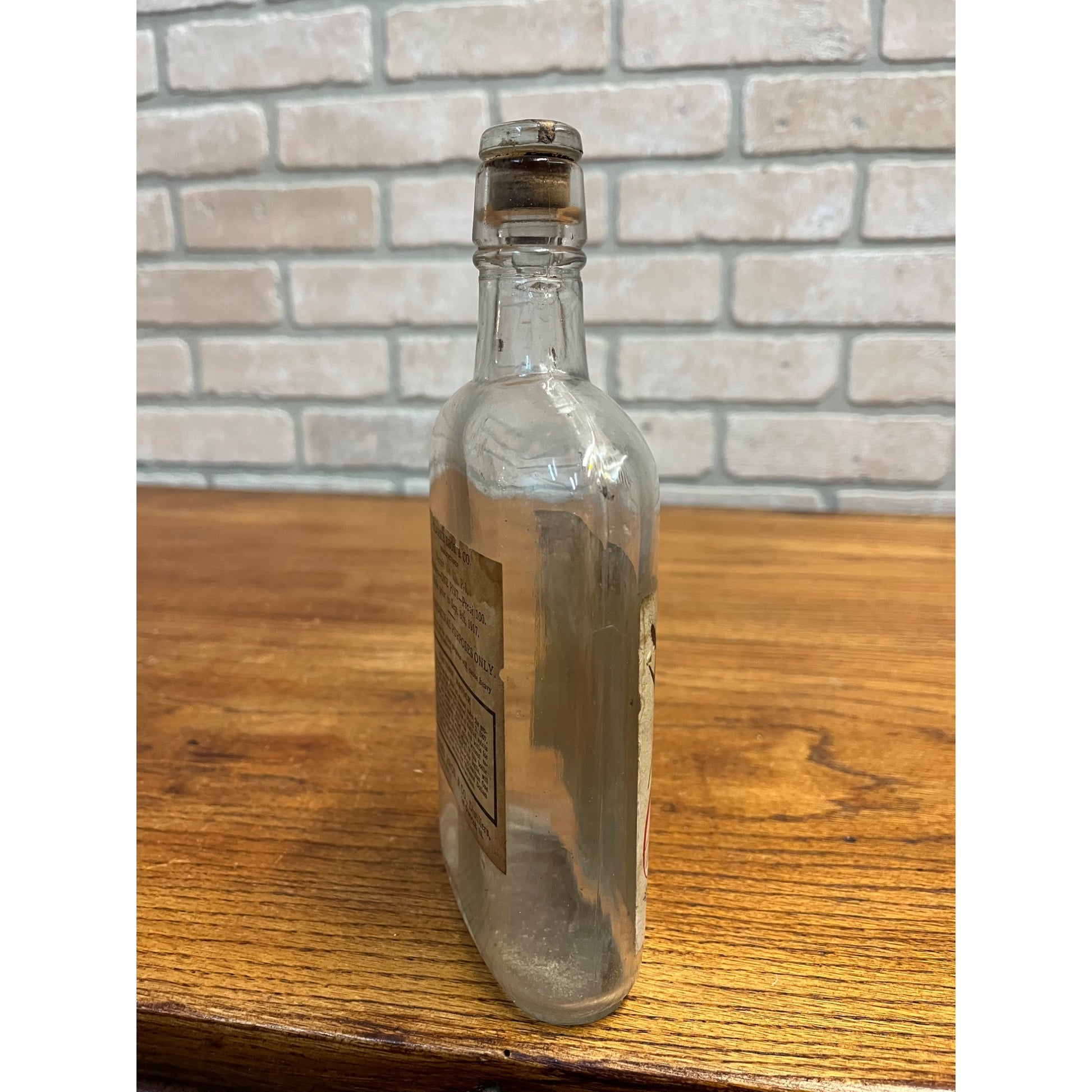 Antique c1920s Clarke Bros & Co. Chicago Pure Rye Whiskey Flask Bottle w/ Labels