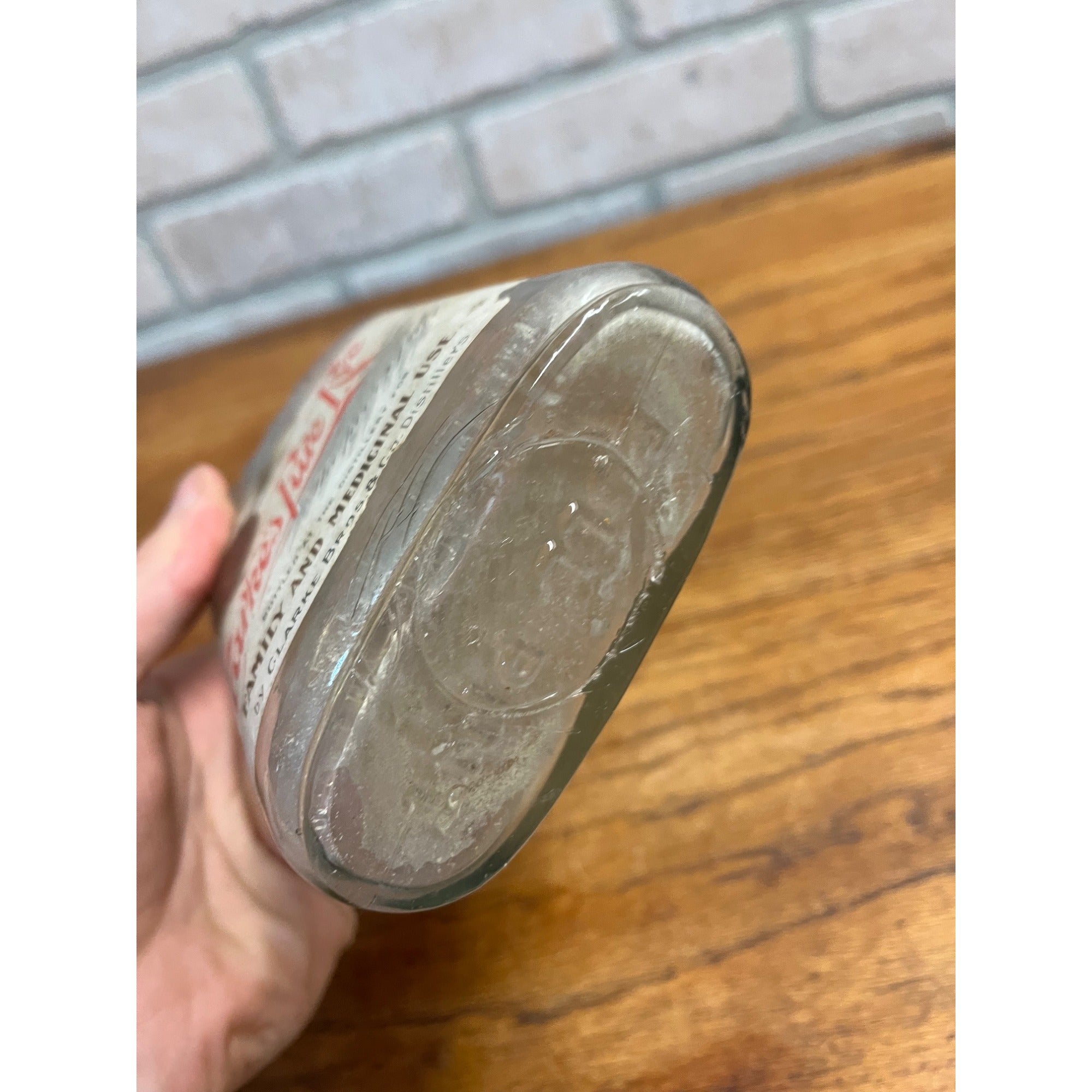 Antique c1920s Clarke Bros & Co. Chicago Pure Rye Whiskey Flask Bottle w/ Labels