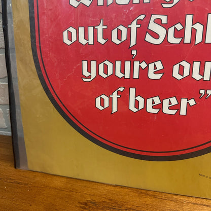 Vintage 1960s Schlitz Beer Bierfest Advertising Sign Poster Milwaukee "Out of Beer"