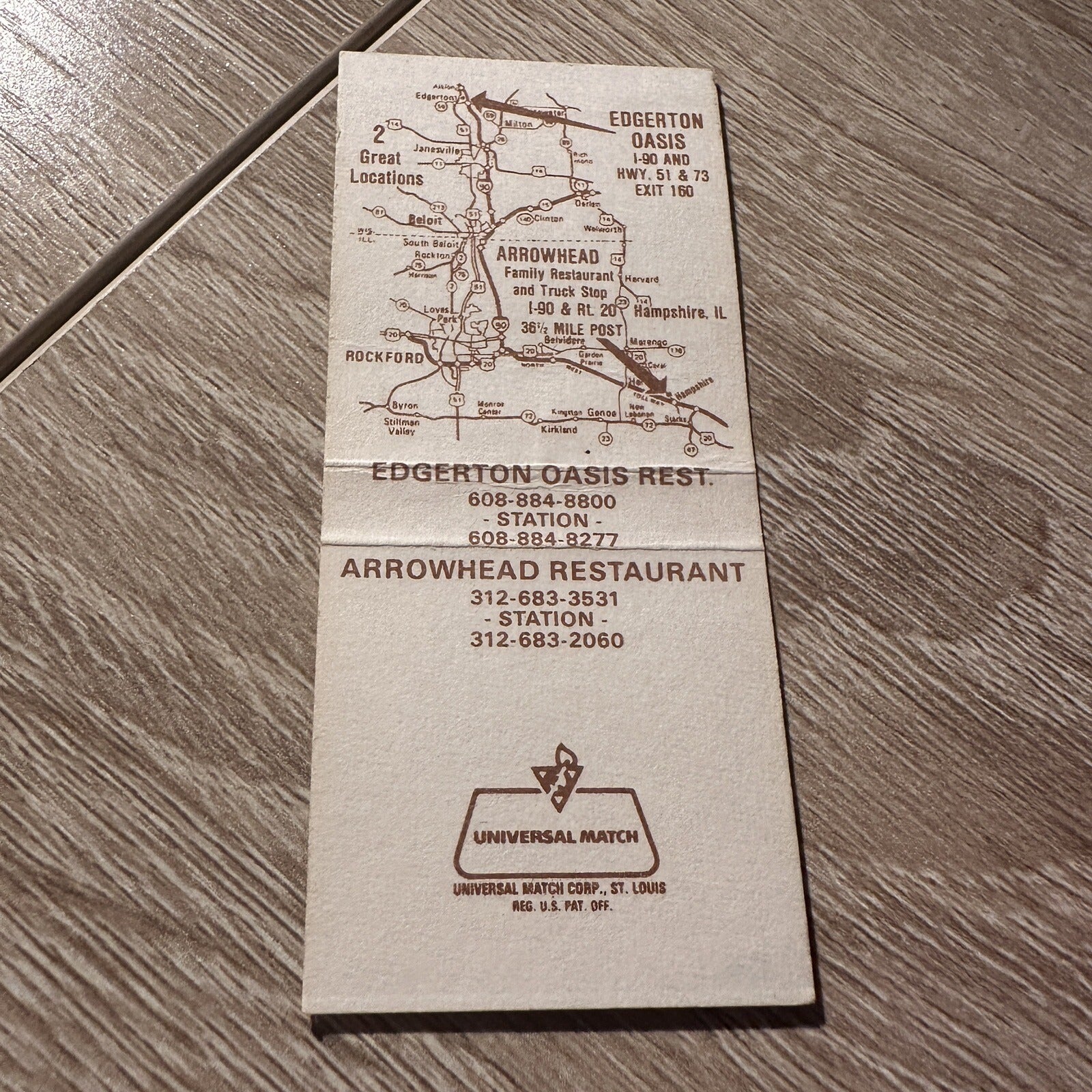 Vintage Edgerton Oasis Wisconsin Advertising Matchbook
