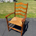 Vintage Ladderback Arm Chair Rush Seat Maple Early American Country Farmhouse