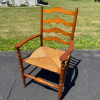 Vintage Ladderback Arm Chair Rush Seat Maple Early American Country Farmhouse